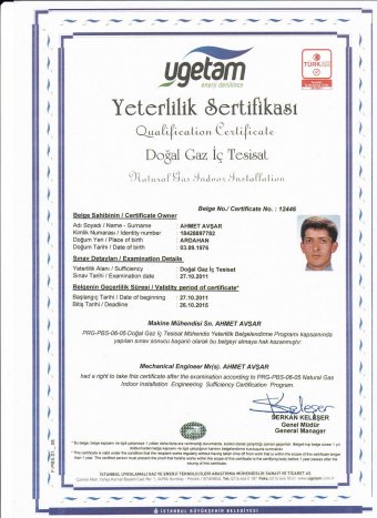 Ugetam Doğalgaz Yetki Belgesi